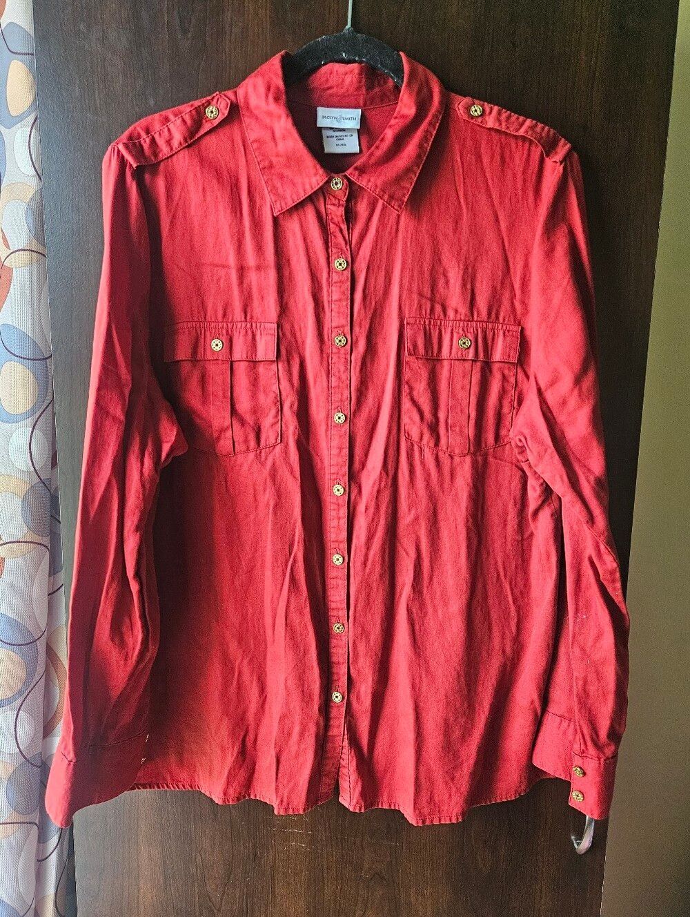 Jaclyn Smith Red Casual Button-Down Shirt Size XL